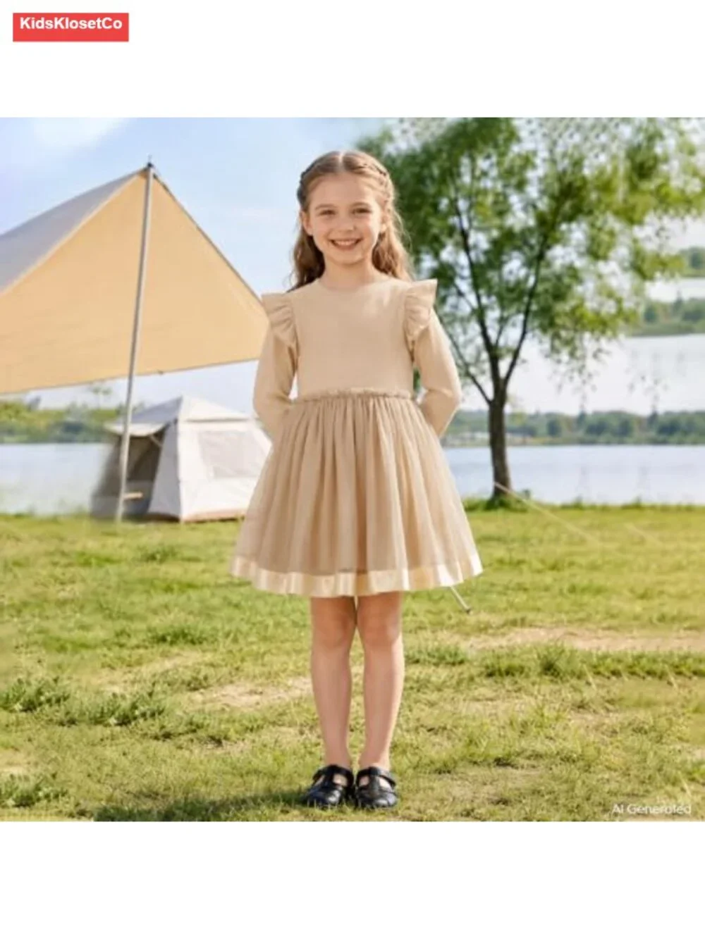 Toddler Girls Long Sleeve Knit Tutu Dress with Ribbon Hem